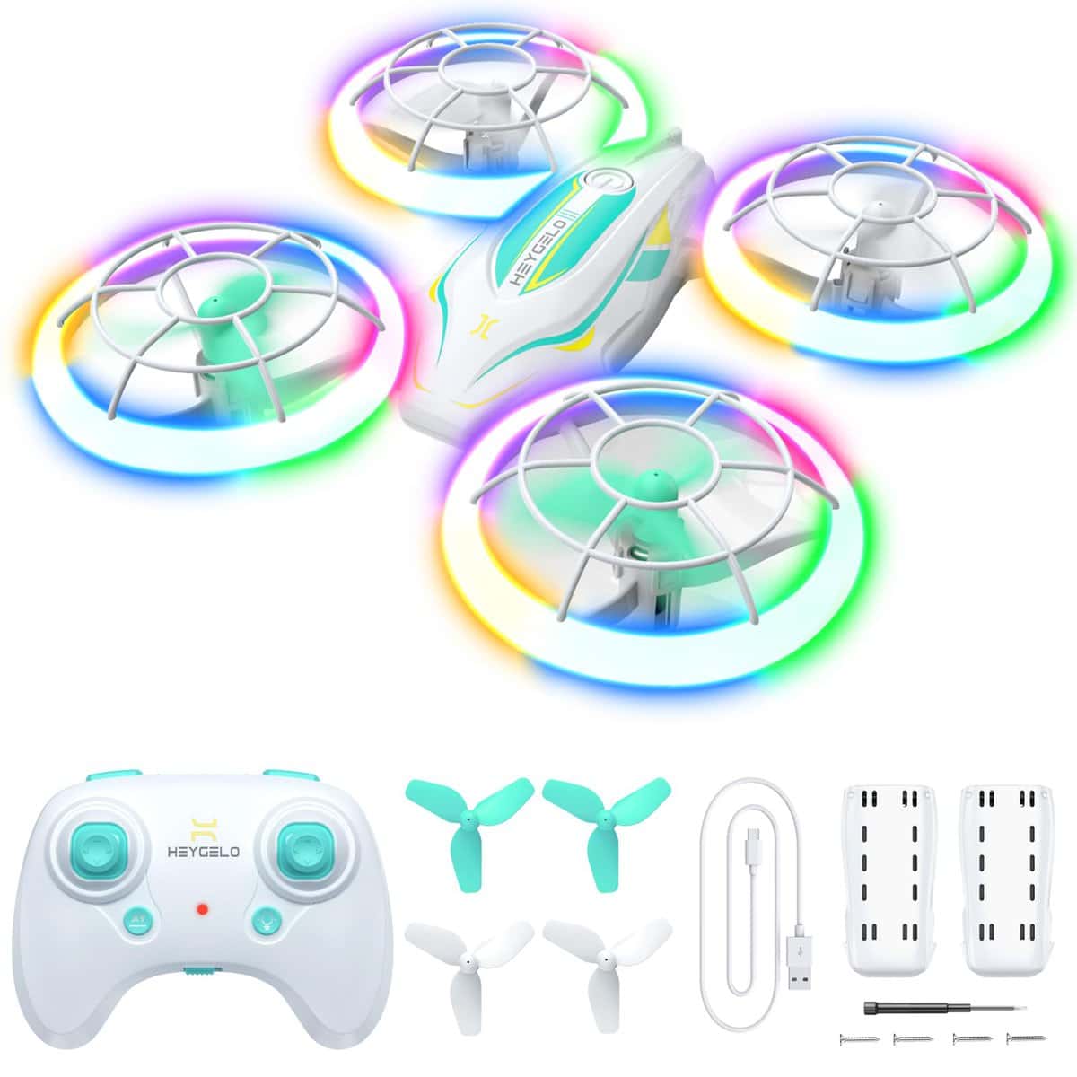 Heygelo Mini Drones for Kids, LED RC Drone Flying Toys with Colorful Lights, S60 Small Quadcopter Helicopter with 2 Batteries, Propeller Full Protect, Throw to Go, Easy to Fly Gifts for Boys Girls