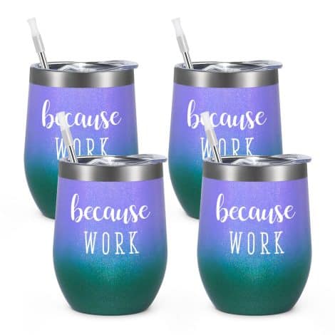 “WORK Stainless Steel Wine Tumbler Gift Set, 4 Pack – Perfect Christmas or Boss Day Gifts!”