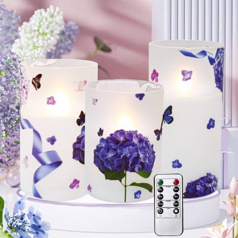 YDP Hydrangea Mum Gift Set: Lavender Flameless Candles with Remote, Romantic LED Candles in Gift Box. Perfect for Mother’s Day!