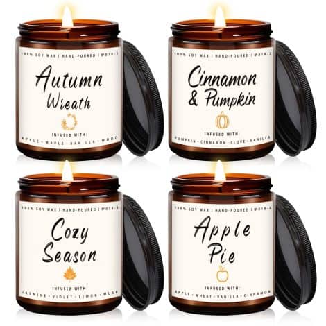 Autumn Bliss Candle Set: Delightful scents of Pumpkin Spice, Cozy Season, Apple Pie, and more. Perfect fall gift for her.