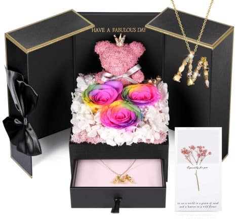 ADDWel Personalized Holiday Gifts for Her – Eternal Roses with Initial Necklace for Mom, Wife, Girlfriend, Sister or Grandma. Perfect for Birthdays and Anniversaries!