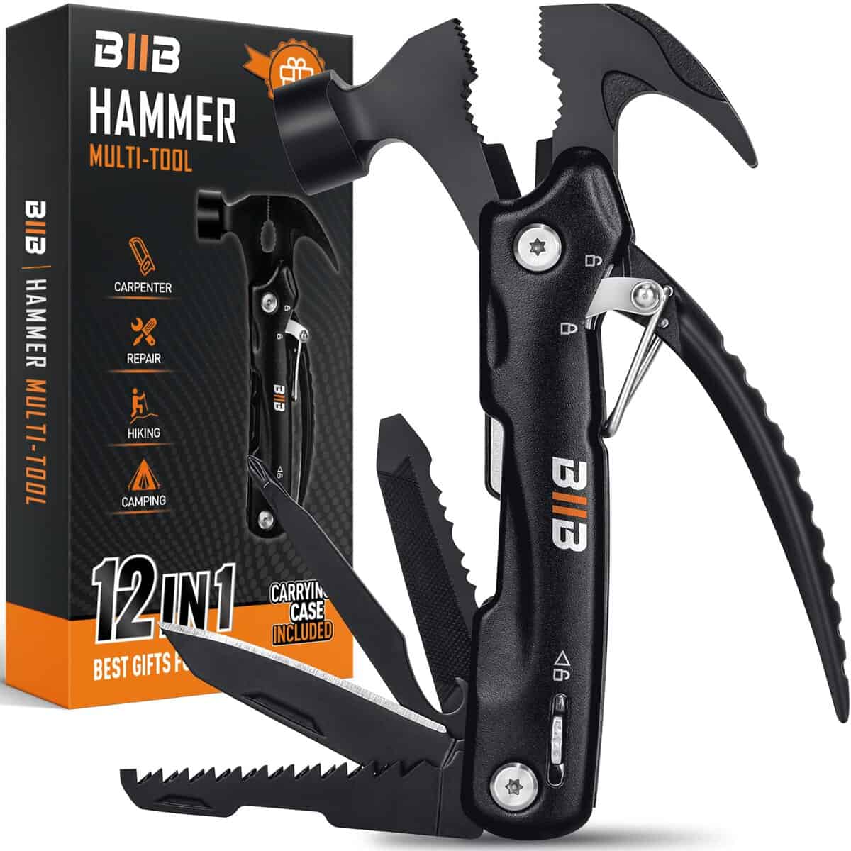 BIIB Stocking Stuffers Gifts for Men, 12 in 1 Hammer Multitool Camping Essentials, Mens Gifts for Christmas, Dad Gifts for Him Husband Grandpa Camping Gear, Unique Gifts for Dad Who Wants Nothing