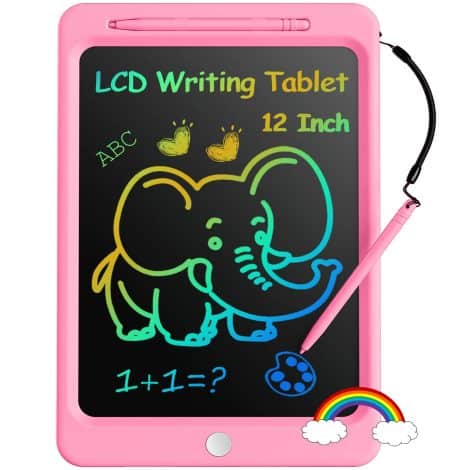 Colorful Doodle Board: 12″ LCD Writing Tablet for Kids, Educational Toy, Perfect Gift for Boys and Girls! Pink.