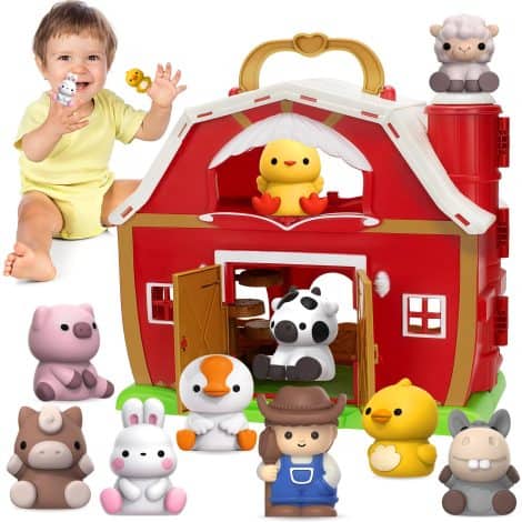 “A captivating farm-themed playset, perfect for babies and toddlers ages 12-18 months, promoting sensory and cognitive skills.”