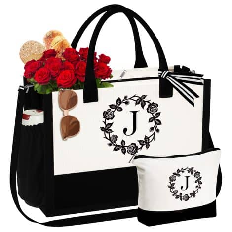 Personalized Beach Tote and Makeup Bag Set: Ideal Christmas, birthday, or wedding gifts for mom, friends, and teachers.