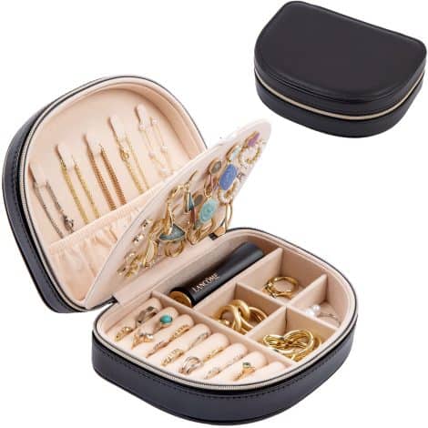 Compact Seashell Jewelry Box: 2-layer mini organizer for earrings, necklaces, bracelets, and rings. Perfect for women and girls.