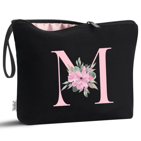 Customized Makeup Bag for Women with Initials, perfect for Birthday, Best Friend, Bride, or Bridesmaid (black-M).