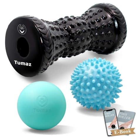 Tumaz Massage Ball & Foot Roller Set eases foot pain, targeting deep and surface muscles, ideal for plantar fasciitis.