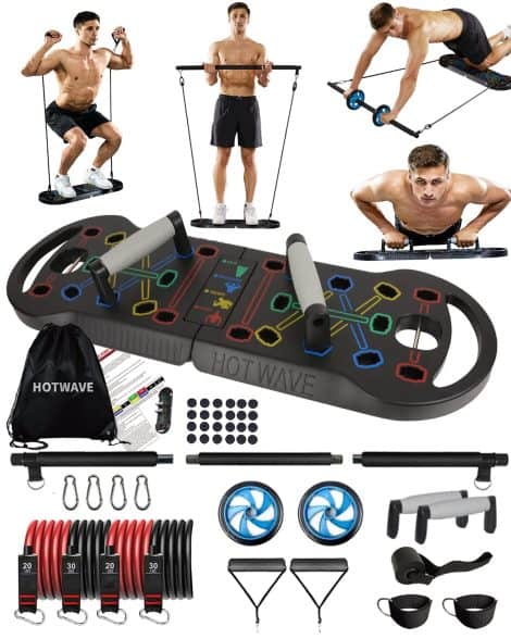 HOTWAVE’s all-in-one 20 in 1 Push Up Board with Exercise Accessories for Full Body Workout at Home.