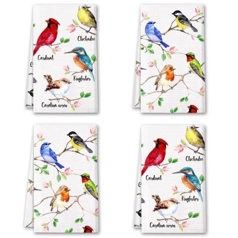 Vansolinne Bird-themed Kitchen Towels: Set of 4, perfect for bird lovers who enjoy cooking, cleaning, and drying.