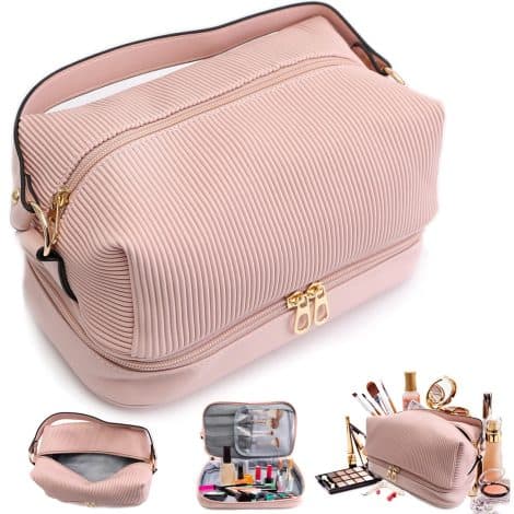 “KESIYI Deluxe Travel Makeup Organizer: Stylish, spacious, and perfect for storing essentials – ideal for gifting!”