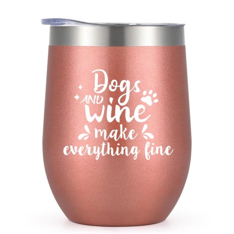 Rose Gold 12 Oz Wine Tumbler – Perfect Wine Gift for Dog Moms, Friends, and Loved Ones.