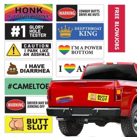 Rainbow Pride Magnetic Bumper Sticker Set: 12 Funny Prank Magnets for Cars, Waterproof and Dirty Truck Jokes.