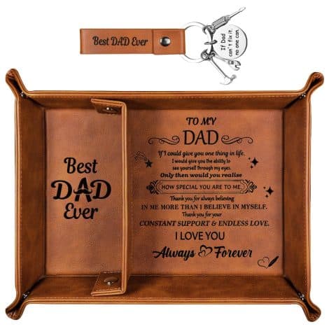 Gift set for the best dad ever: PU leather valet tray and keychain, perfect for birthdays and Christmas.