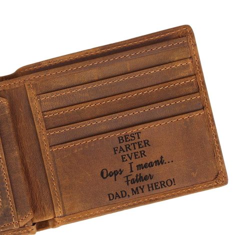 Customized engraved leather men’s wallet for Dad – a unique gift for anniversaries, birthdays, Christmas, and Father’s Day.