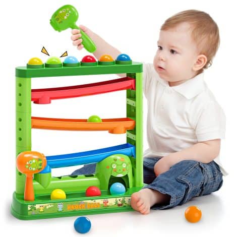 Montessori Pound & Play Ball Set: Interactive learning toys, including 2 hammers and 12 balls, for 1-3 year olds.