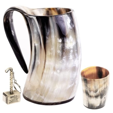 Viking Horn Mug: Authentic 15-20 oz Ox Horn Cup & Coffee Stein. Perfect Gift for Men & Women.