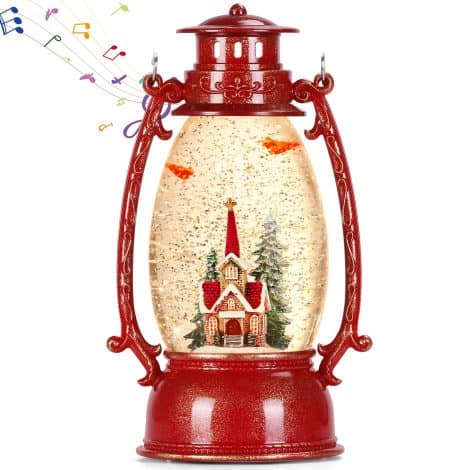 Cardinal Christmas Snow Globes, Musical Snow Globes featuring a Church & Xmas Tree, Battery-operated Glitter Lantern Music Box for Christmas Decoration and Gift, with a 6H Timer.