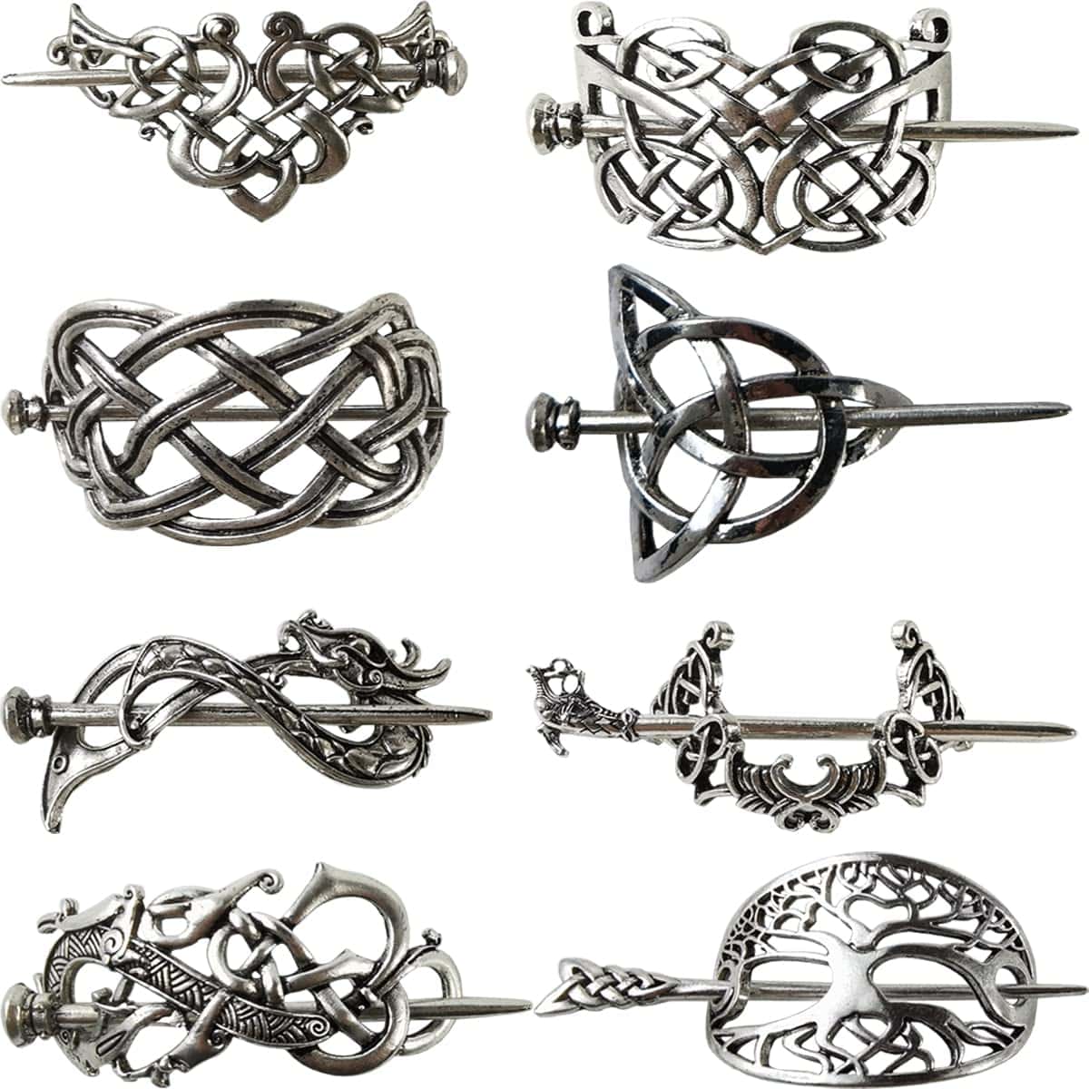 GXXMEI 8PCS Viking Celtic Hair Clips Celtic Knot Hair Stick Hairpin Retro Silver Vintage Metal Hair Barrette Viking Jewelry Clip Minimalist Hair Accessories for Women and Girls