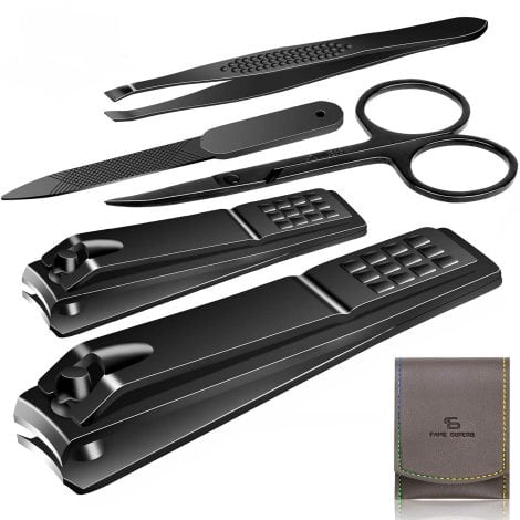 Travel-friendly nail care set with 5 essential tools for men and women, perfect for manicures and pedicures. (Gray/Black_A)