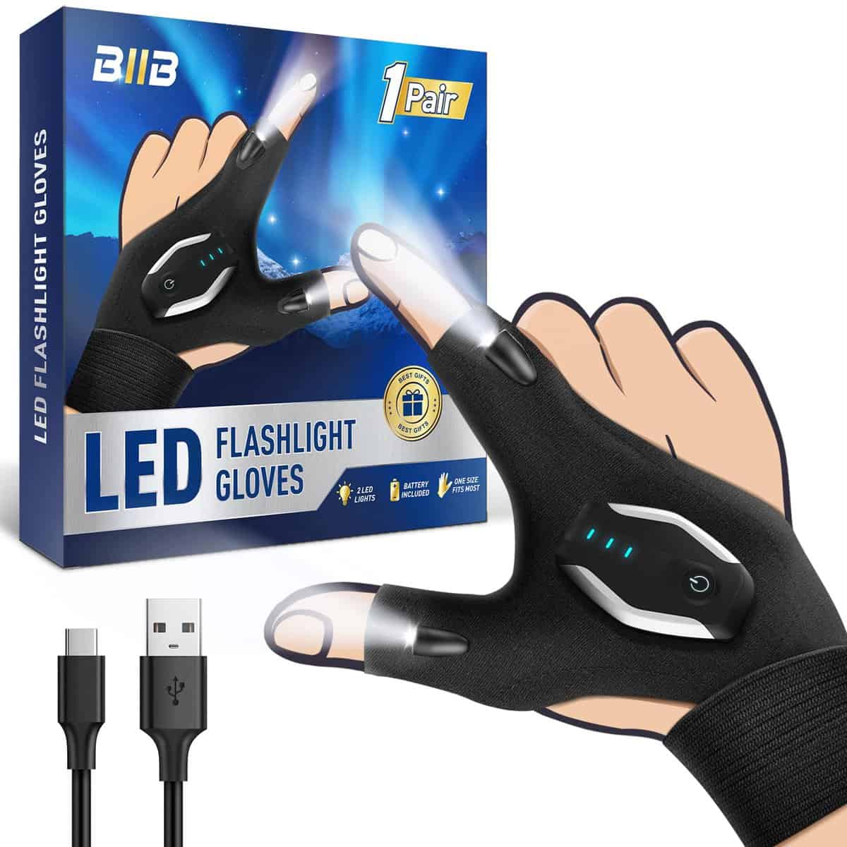 BIIB Stocking Stuffers Gifts for Men, Flashlight Gloves Mens Gifts for Dad, Fishing Christmas Gifts for Men, Dad, Him, Husband, Dad Grandpa Gifts from Daughter, Camping Essentials, Gadgets for Men