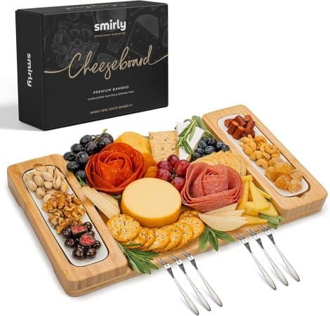 SMIRLY Charcuterie Boards Gift Set: Big Charcuterie Board Set, Bamboo Cheese Board – Special Christmas Gift for Her – Housewarming New Home (2 Trays)