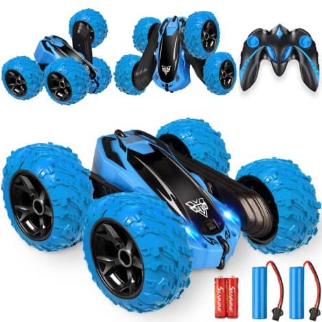 KKONES Blue Stunt Car – a fast and versatile remote-controlled off-road vehicle with LED lights for boys aged 3-12.