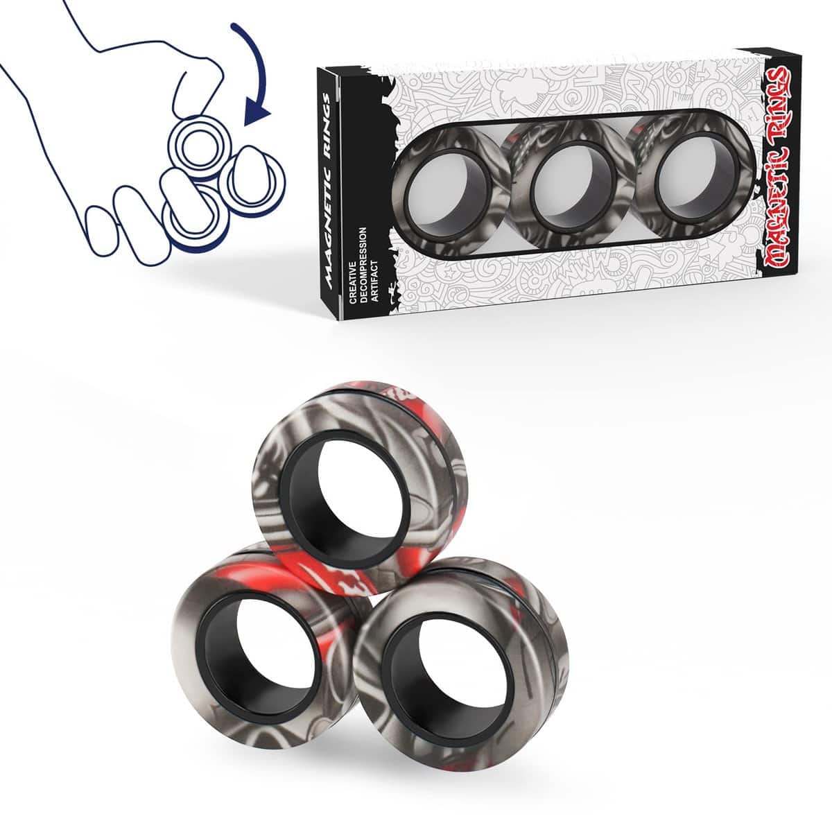 Finger Rock 3PCS Magnetic Rings Fidget Toy Set, Idea ADHD Hand Exerciser Fidget Toys, Adult Fidget Magnets Spinner Rings for Anxiety Relief Therapy, Fidget Pack Great Gift for Adults Teens Kids