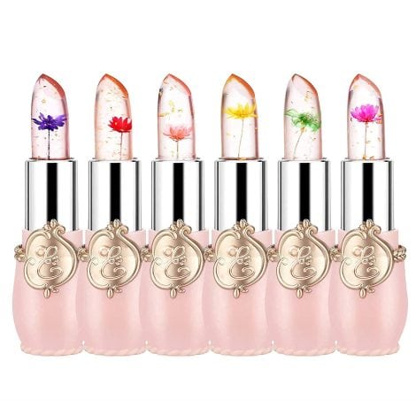 firstfly Pink Crystal Flower Jelly Lipstick: 6-pack of long-lasting, nourishing lip balms that moisturize and change color with temperature.