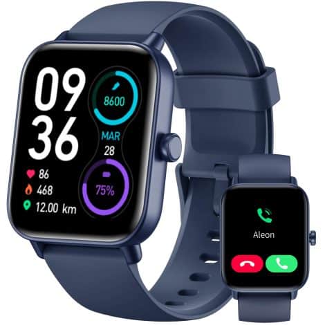 Smartphone-compatible smartwatch suitable for both men and women, featuring Bluetooth, Alexa, health monitoring, and 100 sport modes.