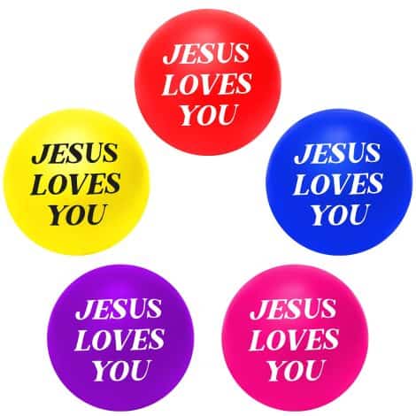 Jesus Loves You Stress Balls – Fun, vibrant, and squishy stress relievers perfect for Valentine’s party favors or gifts.