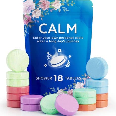 18-Pack of individually wrapped shower steamers, a variety of scented shower tablets, perfect for Mother’s Day or birthdays.