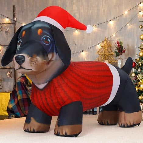 4.2 FT Christmas Dog Inflatable: Light-up Dachshund Decor for Indoor/Outdoor Use in Your Yard or Garden.