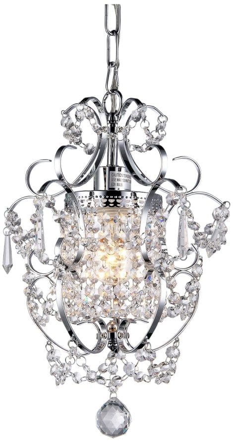 Tiffany-inspired Crystal Chandelier, 1 light, 11″ x 15″ in size, with shiny Chrome finish.