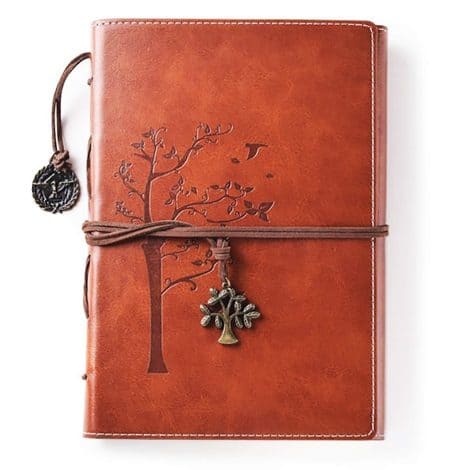 VALERY Vintage Writing Journal with Tree of Life design, refillable, ideal for bloggers, teachers, and college students. (Brown)