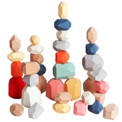 36-piece wooden sorting and stacking rocks set, a sensory learning toy that promotes creativity and fine motor skills for children ages 1-6. Makes a great birthday gift!