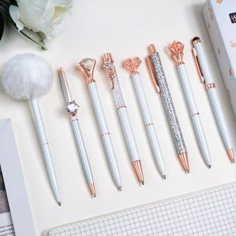 Fancy Metal Crystal Pens: WEMATE 8PCS Ballpoint Pen Set, Beautifully Packed; Perfect Gift for Women or Girls