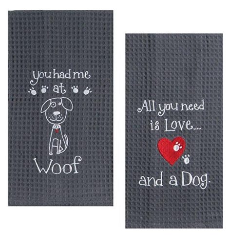 Kay Dee Dog Lover Waffle Towel Set, made of soft cotton, featuring playful “You Had Me at Woof” & “Dog Love” embroidery.