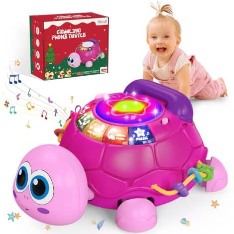 Pink Musical Turtle Crawling Baby Girl Toy for 6-12 months, Educational Gift for Newborns up to 2 years.