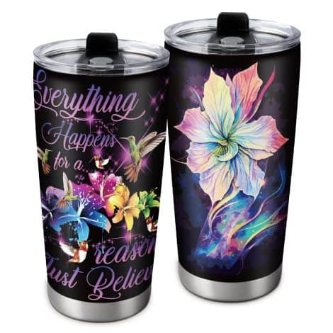 Motivational gift, women’s tumbler cup with double-sided print, sealed lid, heat-resistant, food-grade stainless steel, 20 oz.