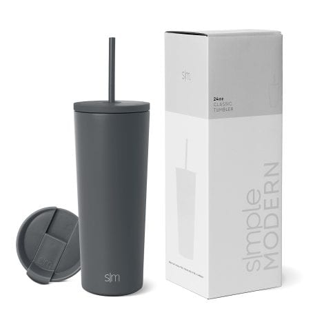 A stylish and durable 24oz stainless steel tumbler for hot/cold drinks with lid and straw. Perfect gift!