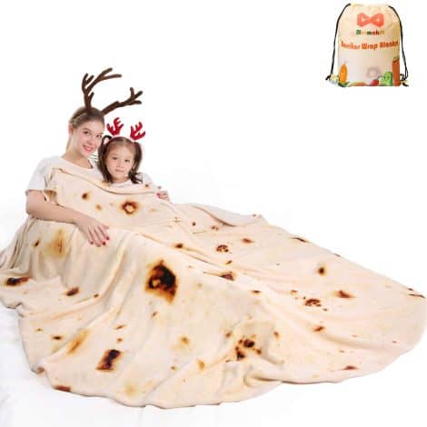 mermaker Taco Blanket: Realistic, double-sided 71″ throw with soft flannel & 285 GSM for adults and kids.