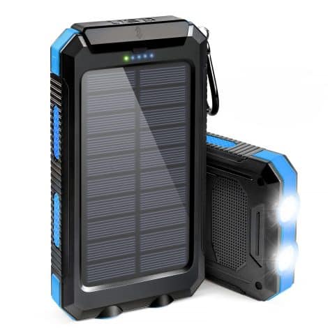 A handy Solar Power Bank (38800mAh) with fast USB charging and dual emergency lights, ideal for outdoor activities.