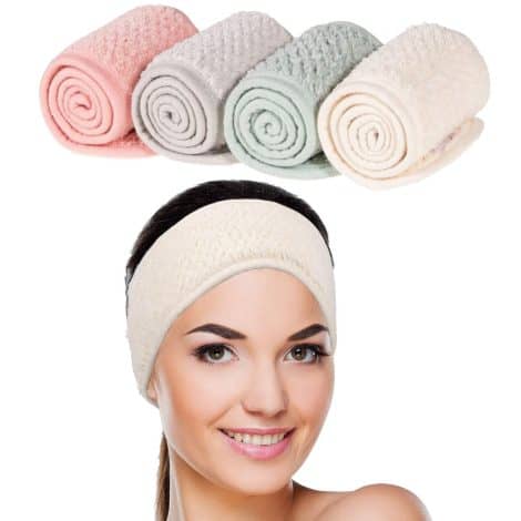 Soft towel headbands for face washing, showering, sports, and yoga – Whaline 4 Pack Spa Facial Headband.