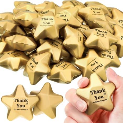 Golden Star Stress Balls – Perfect stress relief toys for teens, adults, students. Ideal bag fillers. (1.6 inches)