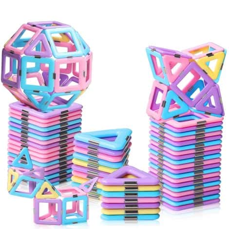 Colorful Macaron Castle Magnetic Building Tiles – Educational STEM Toys for Boys and Girls Ages 3-8. Perfect for Christmas or birthdays!