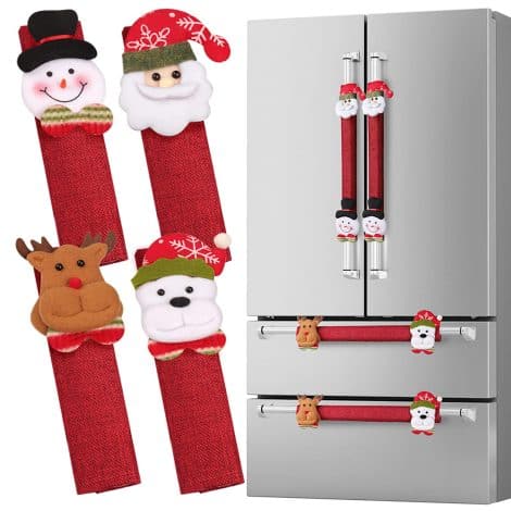 D-FantiX 8-Piece Set of Christmas Refrigerator Handle Covers: Santa Snowman Kitchen Appliance Covers for Fridge and More!