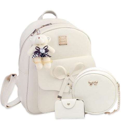 K.E.J. Adorable Mini Bowknot Leather Backpack Set – A Fashionable Trio of Small Women’s Purses.