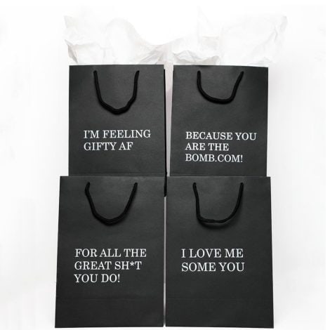 Fay People Birthday Bag – 4-pack of Black Gift Bags; Medium Size with Tissue Paper, Multiple Funny Designs for Unique Gifts.