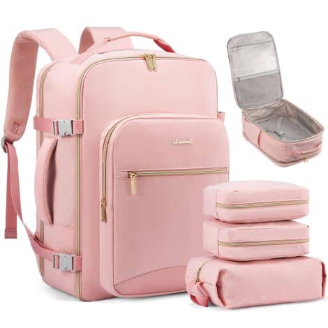 Pink Overnight Hiking Backpack Set with Laptop Sleeve & Packing Cubes for Women |Travel-Ready & TSA Approved